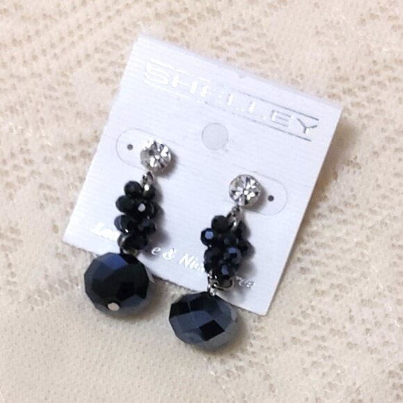NEW Handcrafted Black Round Beads Drop Earrings Women Fashion Jewelry Gifts - Picture 3 of 4